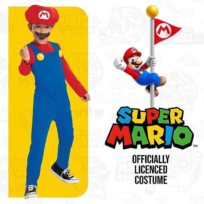 Size Medium, Kids' Mario Deluxe Costume - Super Mario Brothers 