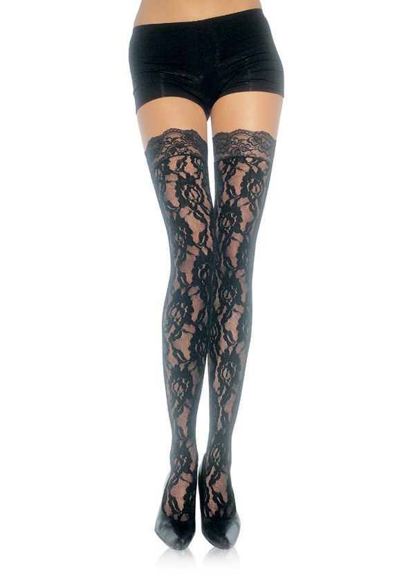 Lace Thigh High Stockings - Black