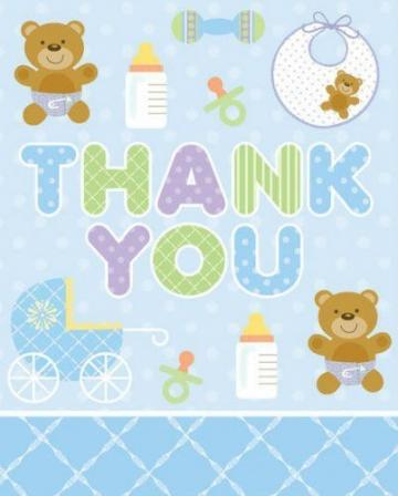 Teddy Baby Blue Thank You Cards - 8 Pack
