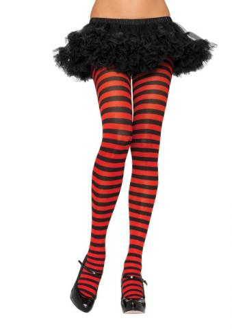 Nylon Striped Tights - Black/Red