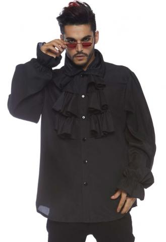 Black Ruffle Front Shirt - Full View