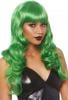 Long Wavy Wig with Bangs Green - Front View