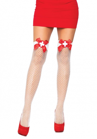 Net Thigh Highs with Bow and Nurse Badge