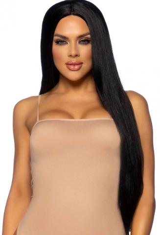 Long Straight Centre Part Wig Black - Front view