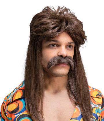 70s Wig and Moustache - Close up