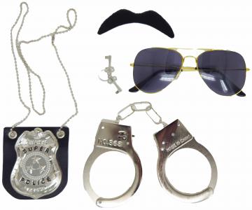 Police Accessory Set - Including Sunglasses, handcuffs, moustache and badge