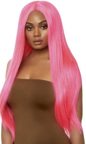 Long Straight Centre Part Wig - Neon Pink