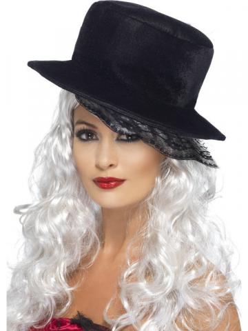 black topper hat with lace