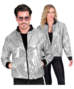 Front view silver disco bomber jacket