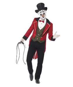 Ringmaster, Circus, scary, black, red, gold, white.