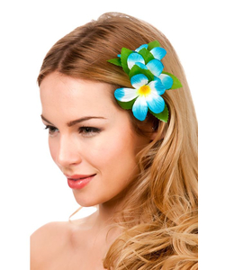 Hawaiian Hair-Clip Flower Sky Blue - Being Modelled