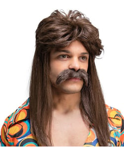 70s Wig and Moustache - Close up