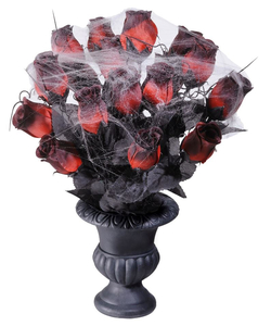 Vase with Red Roses & Spider Webs - Close up