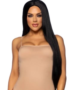 Long Straight Centre Part Wig Black - Front view