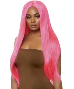 Long Straight Centre Part Wig - Neon Pink