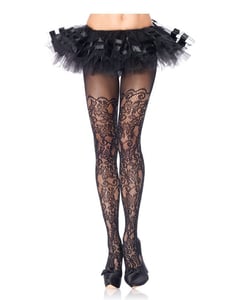 Plus Size Floral vine net pantyhose PLUS SI Black